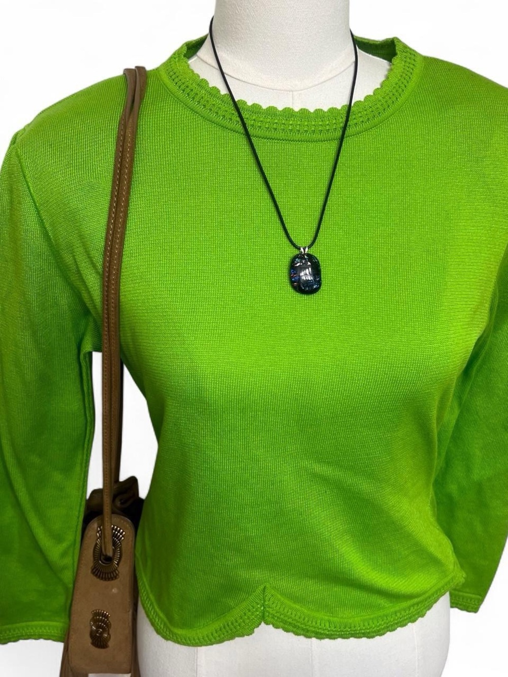 Vintage Ungaro Ter lime green cotton knit sweater crewneck designer 80s retro